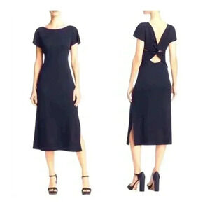 Theory Andrizza Cotton Women's Black Twist-Back Midi Dress Petites Small